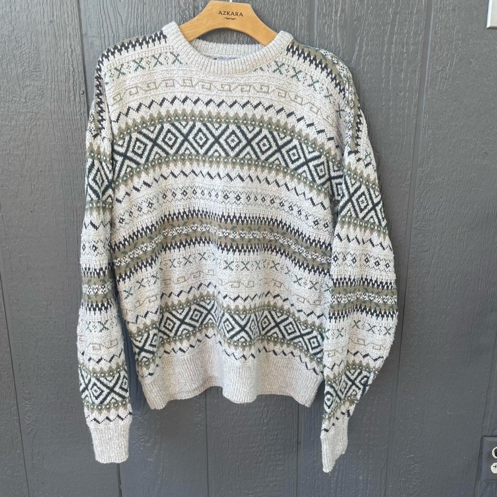 Men's Geometric Crewneck Sweater - Gray and Green